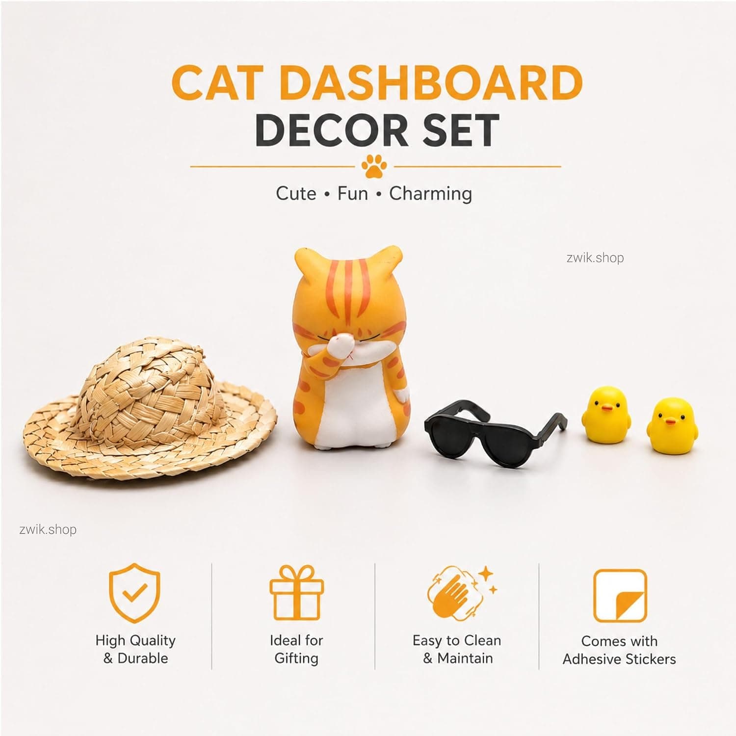 Cat dashboard decor set